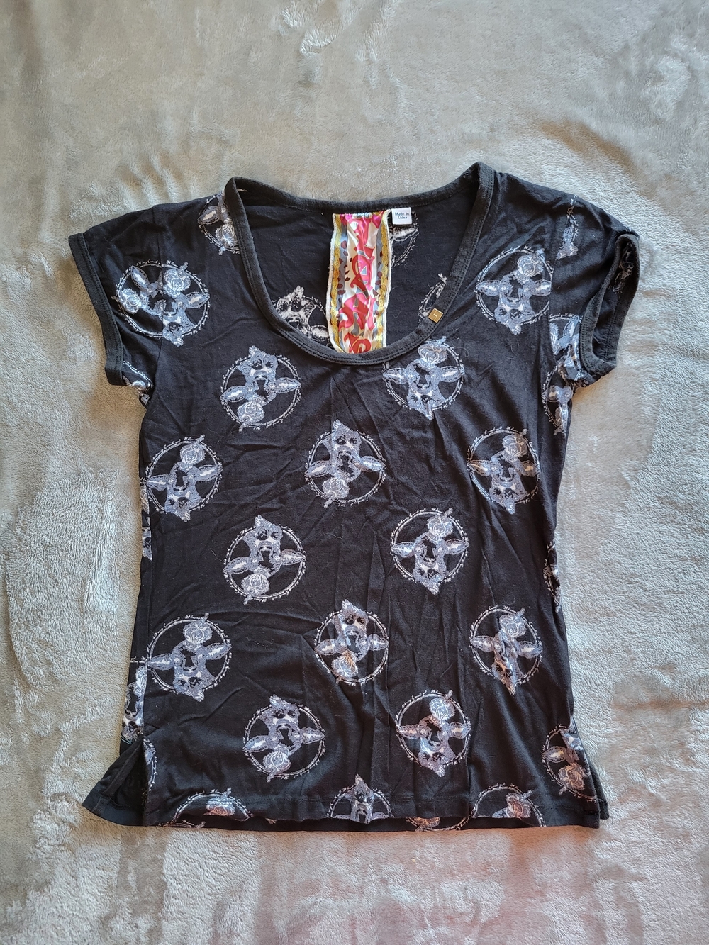 L.A.M.B. Short-Sleeve Scoop Neck Tee with Icon Emblem Print